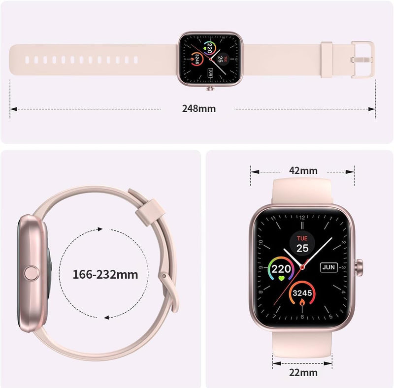 Smartwatch Relógio Inteligente, Tela HD de 1,83" Relógio Fitness com Alexa, 120 Esportes, Frequência Cardíaca e Monitoramento do Sono, IP68 à rova d'água, Compatível com Android iOS, 2 Pulseiras Preto