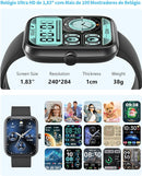 Smartwatch Relógio Inteligente, Tela HD de 1,83" Relógio Fitness com Alexa, 120 Esportes, Frequência Cardíaca e Monitoramento do Sono, IP68 à rova d'água, Compatível com Android iOS, 2 Pulseiras Preto