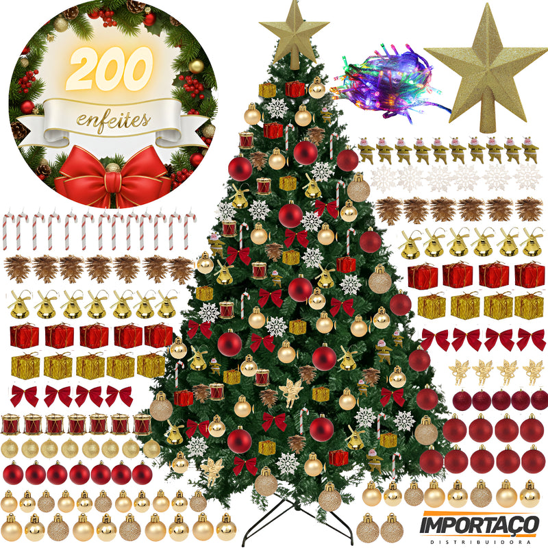Kit Arvore De Natal Completa Enfeitada Luxo Kit Magia Do Natal Árvore Dos Sonhos De 2,10m 1000g E 200 Enfeites Para Decorar